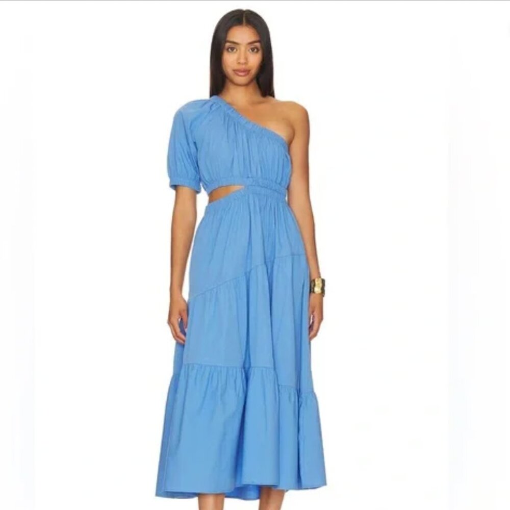 Steve Madden Leena Maxi Dress In Ultramarine Blue One Shoulder XS Ruffle